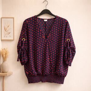 Michael Kors Wrap Polka Dots V-Neck Business Carrier Blouse Size XL